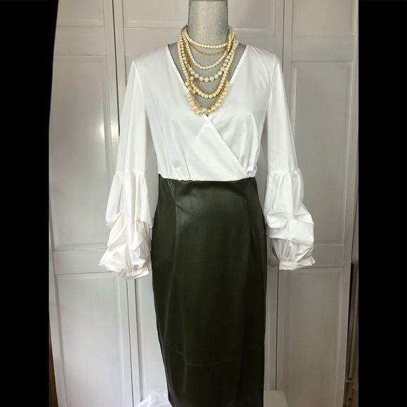 NEW YORK & CO COTTON/VEGAN LEATHER DRESS - Picture 2 of 7